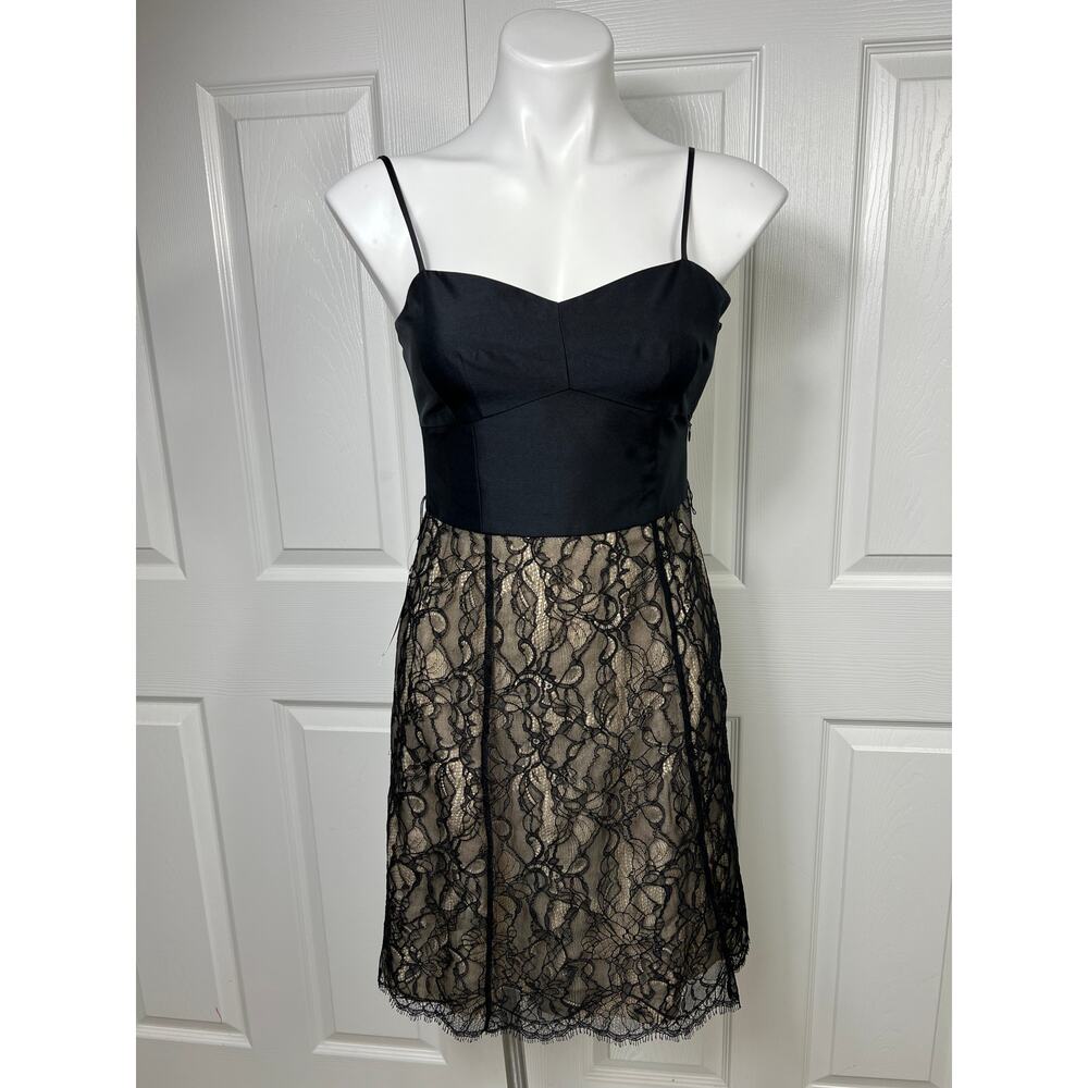 Ann Taylor Black Spaghetti Strap Lace and Silk Flare Dress Size 2 Petite NWT